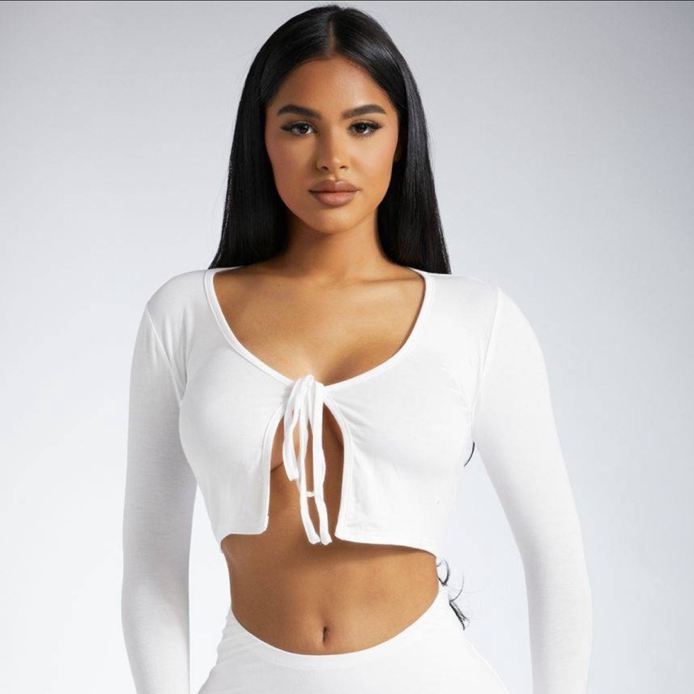 Naked Wardrobe White Long Sleeve Crop Top